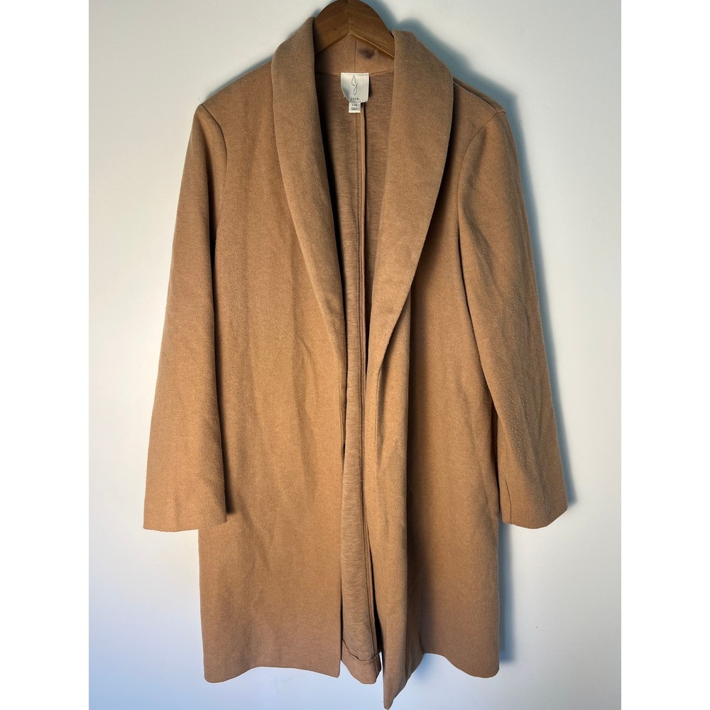 Joie Large Open Front Coat Minimalist Camel Tan Shawl Collar Mid Length Jacket
